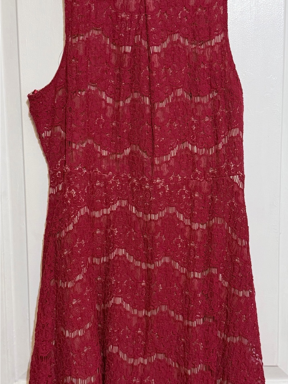 Burgundy Lace Fit & Flare Dress Sleeveless Cocktail Wedding Guest Women’s large - Picture 2 of 8
